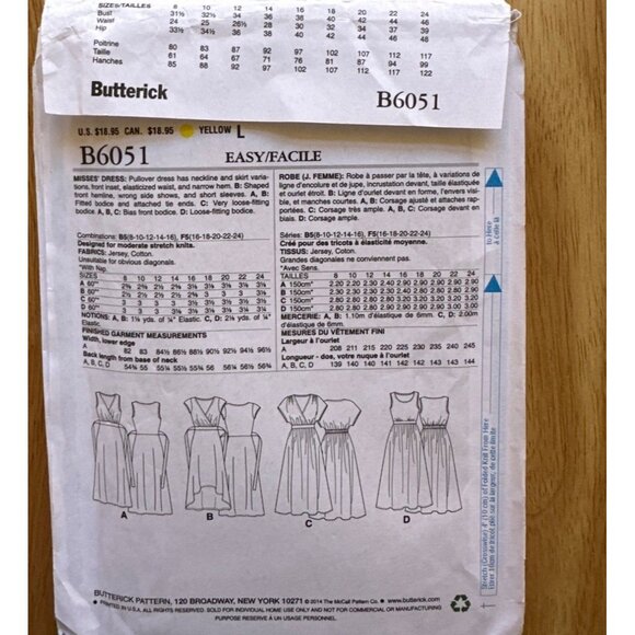 Butterick B6051 Dress Sewing Pattern F5 (16–24) Maxi Wrap V-Neck Uncut - Picture 3 of 4